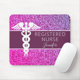 Nurse RN Medical Lila Glitter Personlig Musmatta