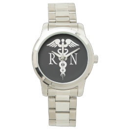 Nurse RN White Caduceus Women's Silver Watch Armbandsur