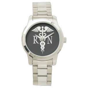 Nurse RN White Caduceus Women's Silver Watch Armbandsur