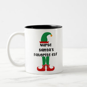 Nurse Santa's Favorite Elf Funny Nurse-jul Två-Tonad Mugg