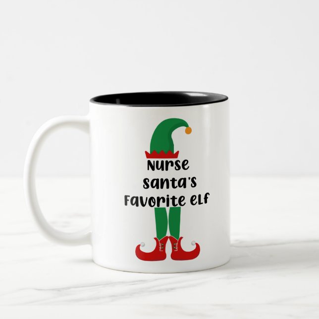 Nurse Santa's Favorite Elf Funny Nurse-jul Två-Tonad Mugg (Vänster)