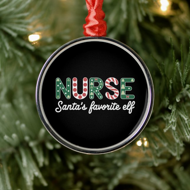 Nurse Santa's Favorite Elf Life Nurse Day Gifts Julgransprydnad Metall (Träd)