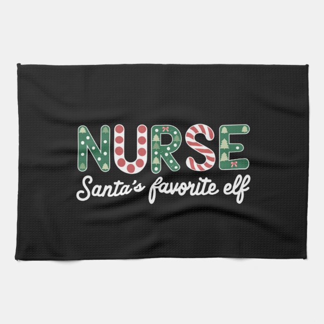 Nurse Santa's Favorite Elf Life Nurse Day Gifts Kökshandduk (Horisontell)