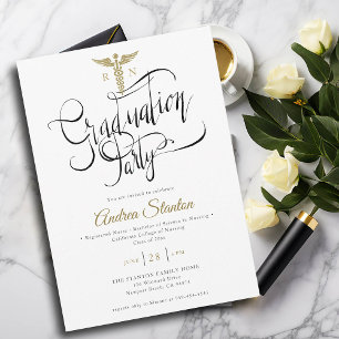 Nurse School Studenten Caduceum Brush Calligraphy Inbjudningar