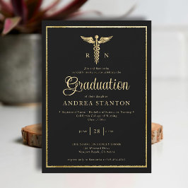 Nurse School Studenten Guld Ram Caduceum Black Inbjudningar