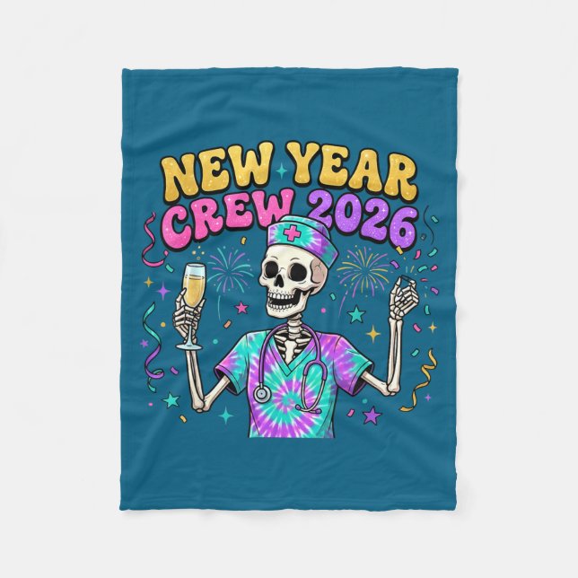 Nurse Skeleton New Year Crew 2026 Funny Er Icu Eve Fleecefilt (Framsidan)