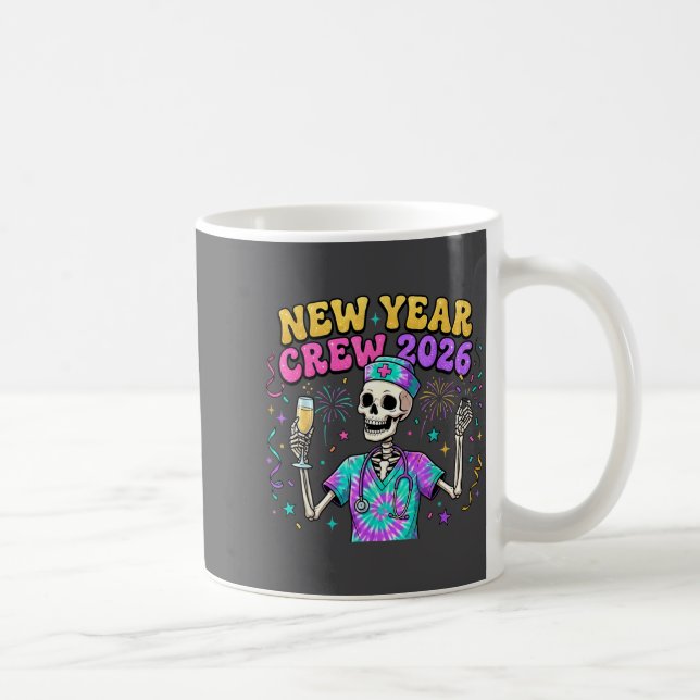 Nurse Skeleton New Year Crew 2026 Funny Er Icu Eve Kaffemugg (Höger)