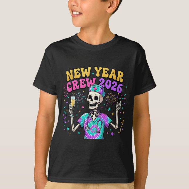 Nurse Skeleton New Year Crew 2026 Funny Er Icu Eve T Shirt (Framsida)
