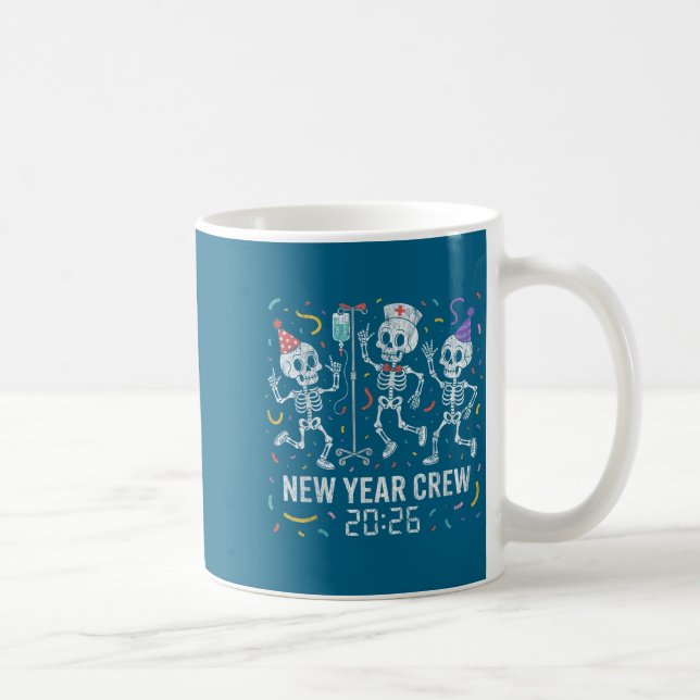 Nurse Skeleton New Year Crew 2026 Funny Er Icu Par Kaffemugg (Höger)