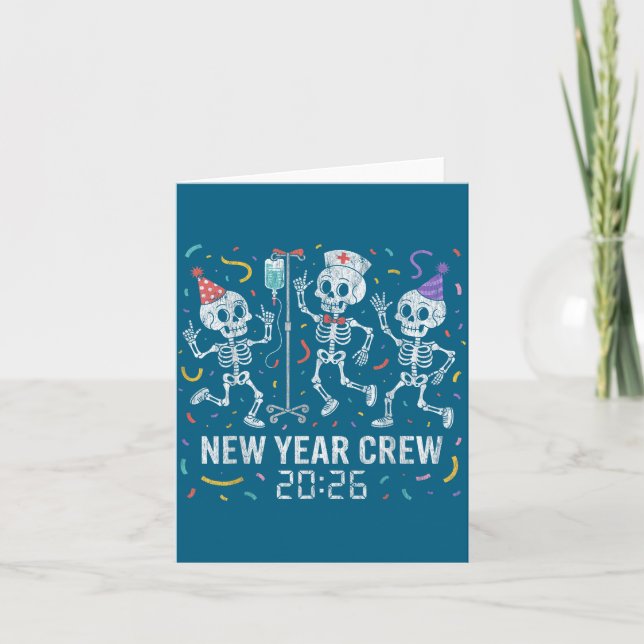 Nurse Skeleton New Year Crew 2026 Funny Er Icu Par Kort (Framsida)