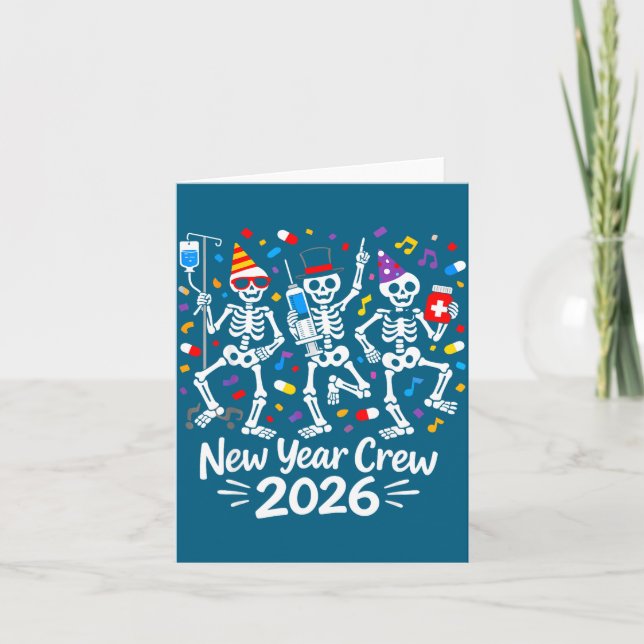 Nurse Skeleton New Year Crew 2026 Funny Er Icu Par Kort (Framsida)
