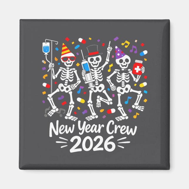 Nurse Skeleton New Year Crew 2026 Funny Er Icu Par Magnet (Framsidan)