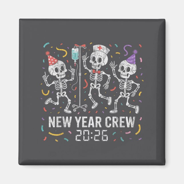 Nurse Skeleton New Year Crew 2026 Funny Er Icu Par Magnet (Framsidan)