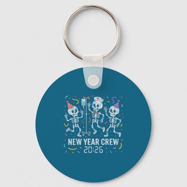 Nurse Skeleton New Year Crew 2026 Funny Er Icu Par Nyckelring (Framsida)