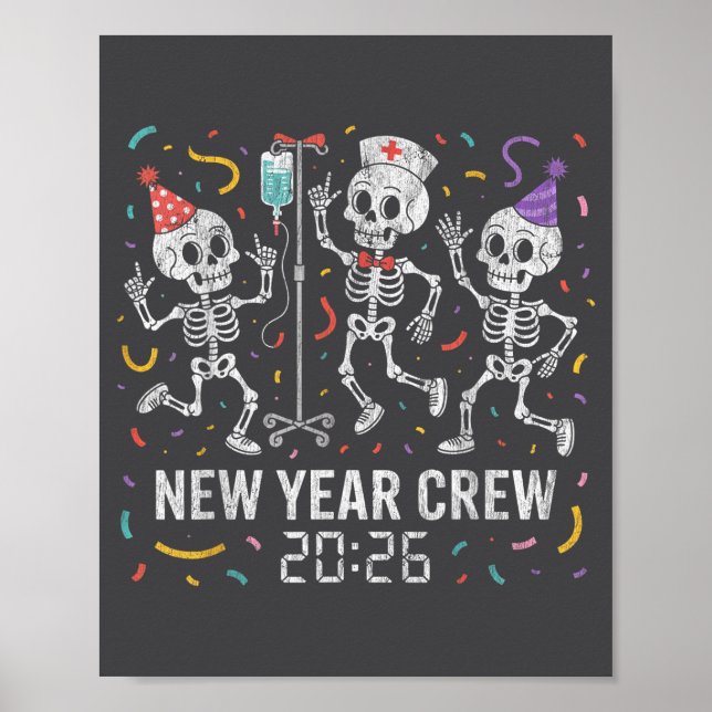 Nurse Skeleton New Year Crew 2026 Funny Er Icu Par Poster (Framsidan)