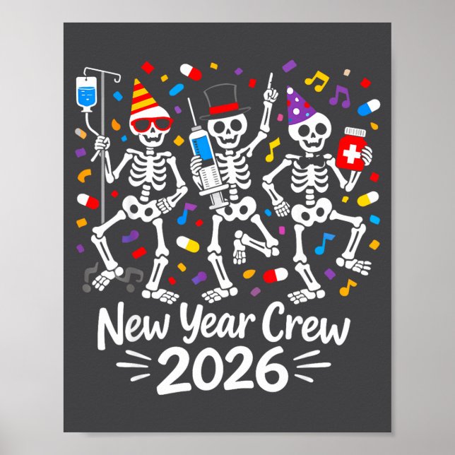 Nurse Skeleton New Year Crew 2026 Funny Er Icu Par Poster (Framsidan)