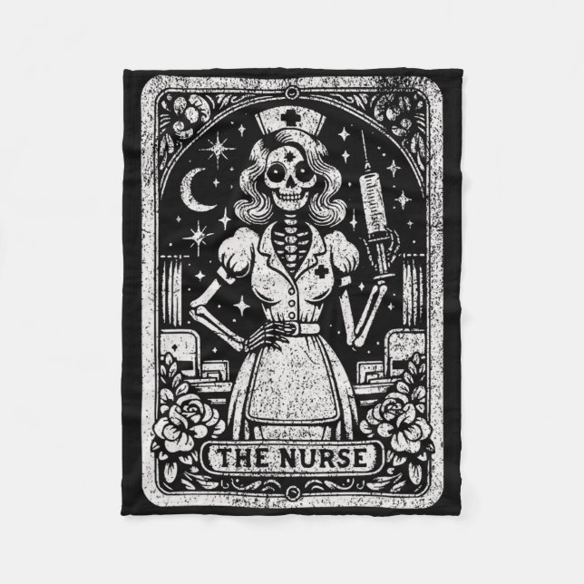 Nurse Skeleton Tarot Card Funny sjuksköterskesjuks Fleecefilt (Framsidan)