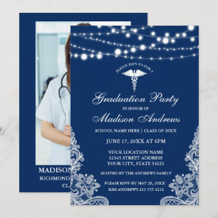 Nurse Snöre Blue Grad Party Inbjudan - Back Photo