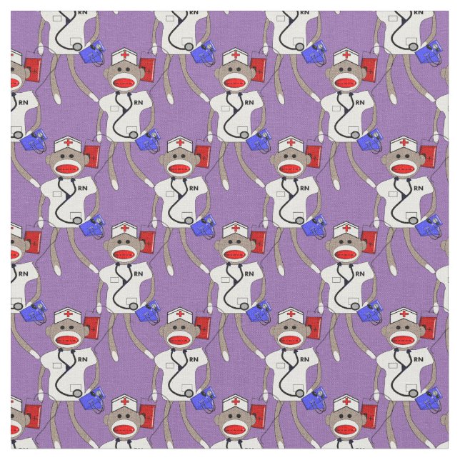 Nurse Sock monkey Fabric-Lila Tyg (Närbild)