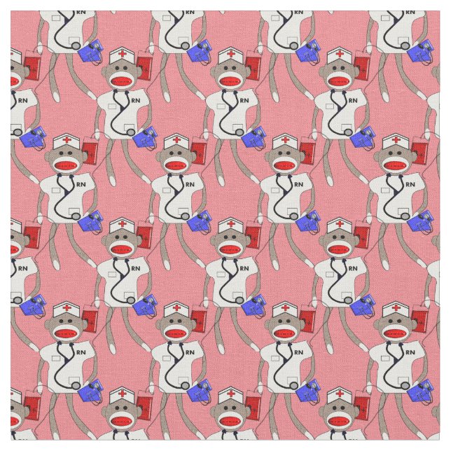 Nurse Sock monkey Fabric-ROSA Tyg (Närbild)