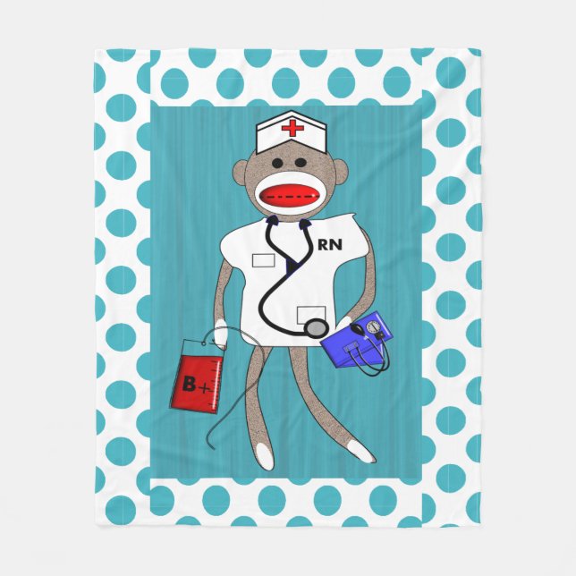 Nurse Sock monkey Fleece Blanket Polka dots (Framsidan)
