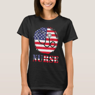 Nurse Solros Stethoscope USA flagga Patriotic 4:e T Shirt