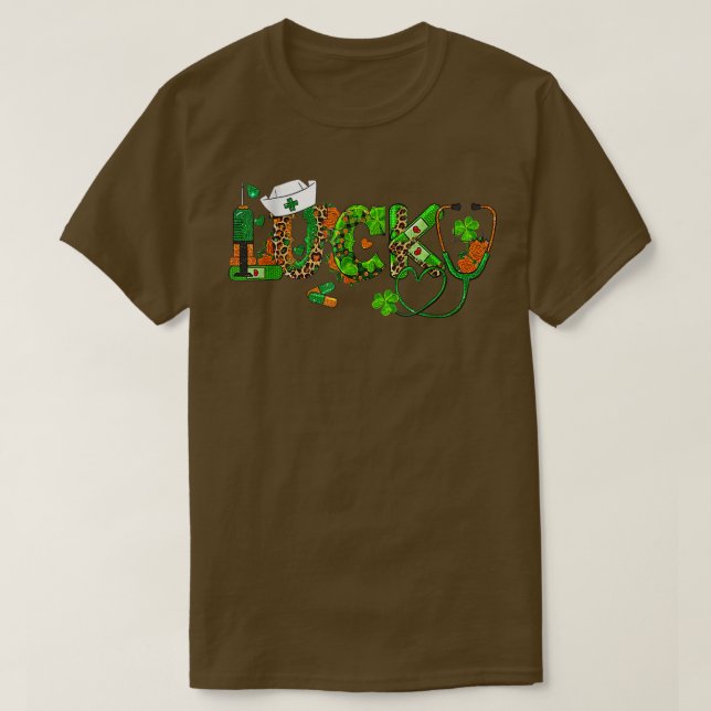 Nurse St patricks day EKG Shamrock Lucky Nurse T Shirt (Design framsida)