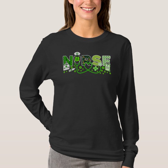 Nurse St patrick's day Lucky Nurse Shamrock Kärlek T Shirt (Framsida)