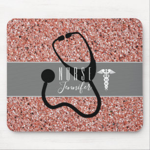 Nurse Stethoscope Caduceus Ro Guld Glitter Musmatta