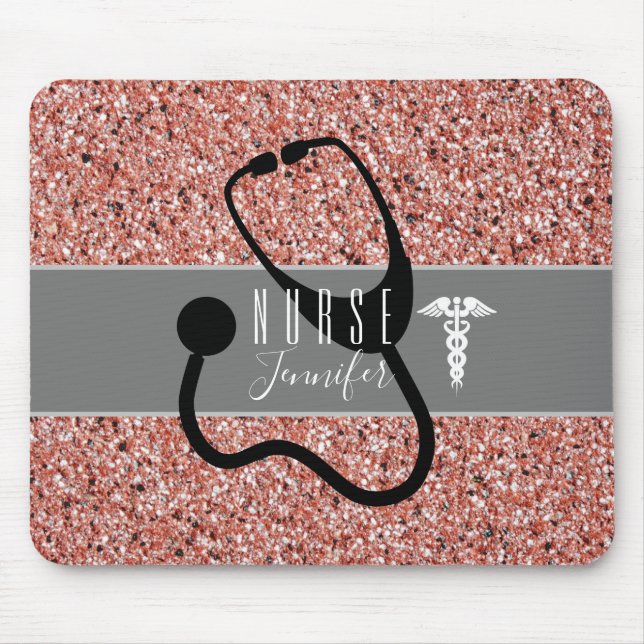 Nurse Stethoscope Caduceus Ro Guld Glitter Musmatta (Framsidan)
