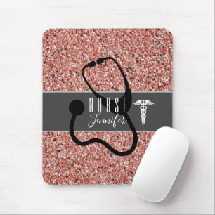 Nurse Stethoscope Caduceus Rosa ros Guld Glitter Musmatta