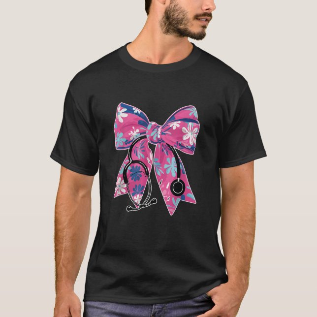 Nurse Stethoscope Chinoserie Coquette Bow T Shirt (Framsida)