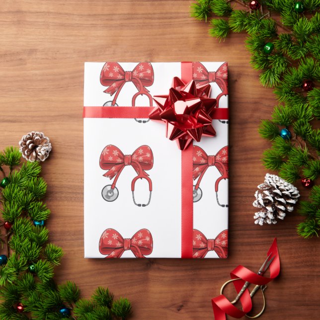 Nurse Stethoscope Christmas Bow Coquette Girly Presentpapper (Julgåva)