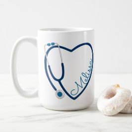 Nurse Stethoscope Heart Blue Coffe Roligt Valentin Kaffemugg