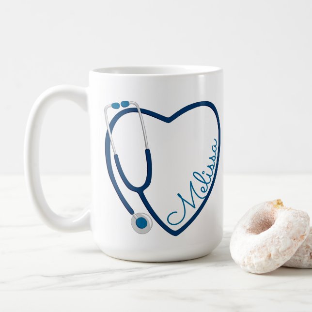 Nurse Stethoscope Heart Blue Coffe Roligt Valentin Kaffemugg (Med munk)