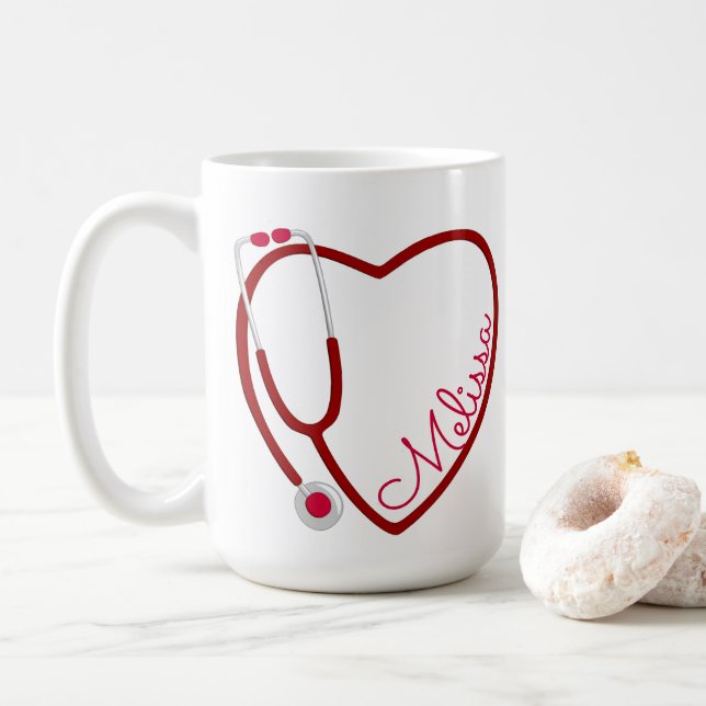 Nurse Stethoscope Heart Red Coffe Roligt Valentine Kaffemugg (Med munk)