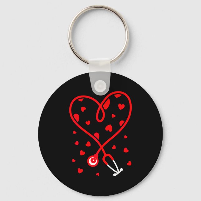 Nurse Stethoscope Heart Valentine's Day Nursing  Nyckelring (Framsida)