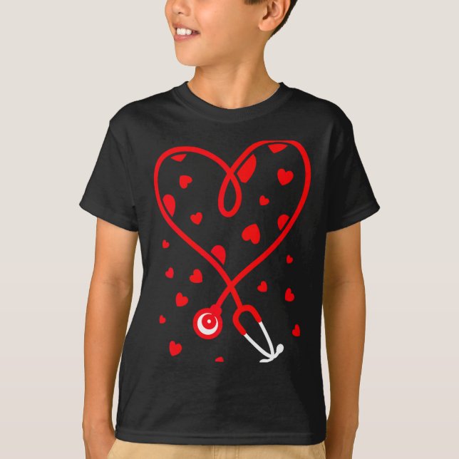 Nurse Stethoscope Heart Valentine's Day Nursing  T Shirt (Framsida)