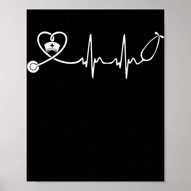 Nurse Stethoscope Heartslag Funny Nursing Älskare Poster (Framsidan)