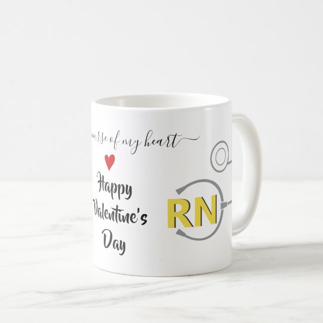 Nurse stethoscope Valentines day gult grått Kaffemugg (Framsida höger)