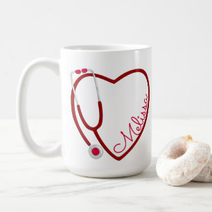 Nurse Stetoscope Heart Red Coffs Roligt Valentine Kaffemugg