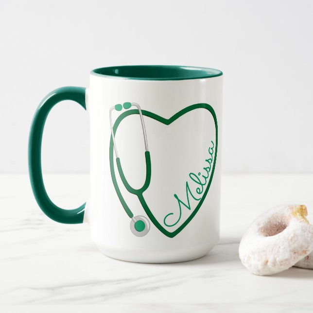 Nurse Stetoscope Hjärtat Grönt Kaffe Roligt Mugg (Med munk)