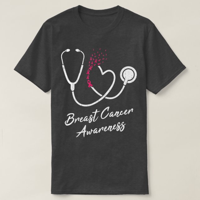 Nurse Stetoscope Hjärtat Rosa Blodkärl Bröstcancer T Shirt (Design framsida)