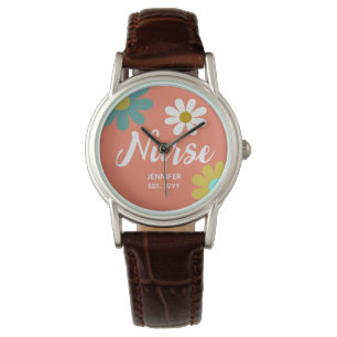 Nurse Student Boho Retro Blommigt Personlig Armbandsur