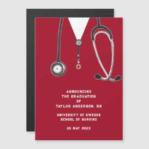 Nurse Studenten Announcement Red Magnetisk Inbjudningskort