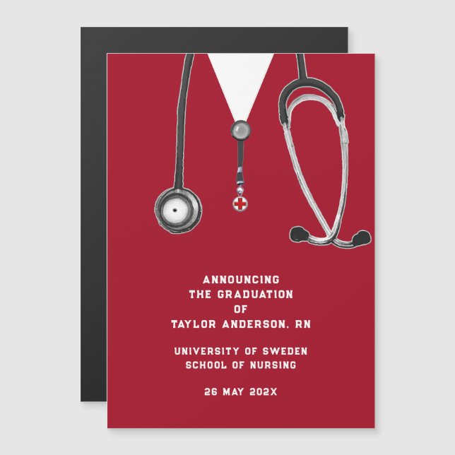 Nurse Studenten Announcement Red Magnetisk Inbjudningskort (Fram/baksida)