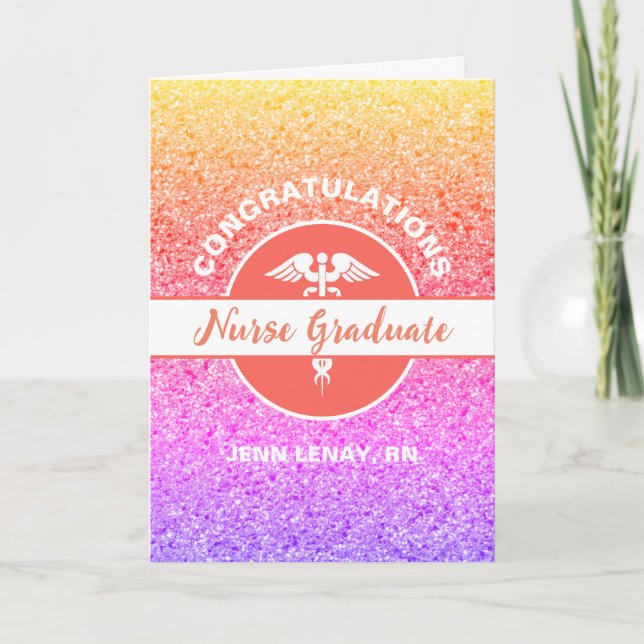 Nurse Studenten Rainbow Glitter Personlig Card Kort (Framsida)