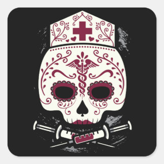 Nurse Sugar Skull Fyrkantigt Klistermärke