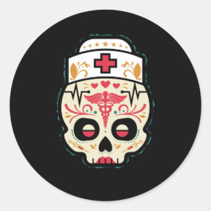 Nurse Sugar Skull Runt Klistermärke
