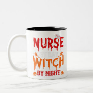 Nurse Sugar Skull Stethoscope Medical Halloween Co Två-Tonad Mugg